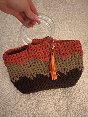 HANDMADE Never Used Three-Tone Crochet Bag